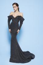 Mnm Couture - N0230 Plunging Off-shoulder Shimmer Fabric Mermaid Dress