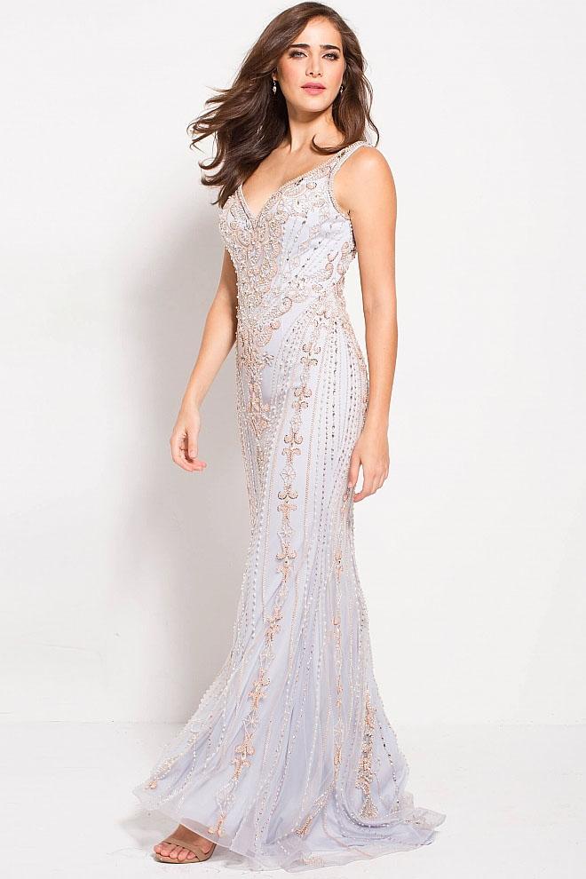 Jovani - 60829 Deep V-neck Embellished Fitted Gown