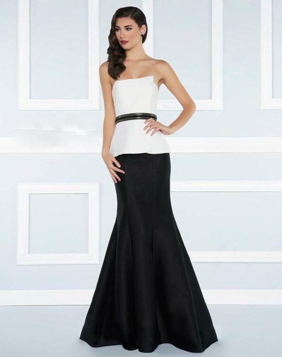 Mac Duggal Black White Red - 25303r Mermaid Gown With Beaded Belt