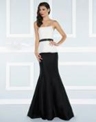 Mac Duggal Black White Red - 25303r Mermaid Gown With Beaded Belt