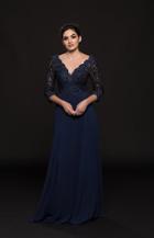 Marsoni By Colors - M225 Quarter Sleeve Scalloped Lace Gown