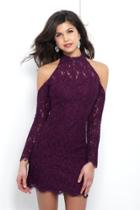 Blush - C418 Long Sleeves Beaded Lace Cocktail Dress