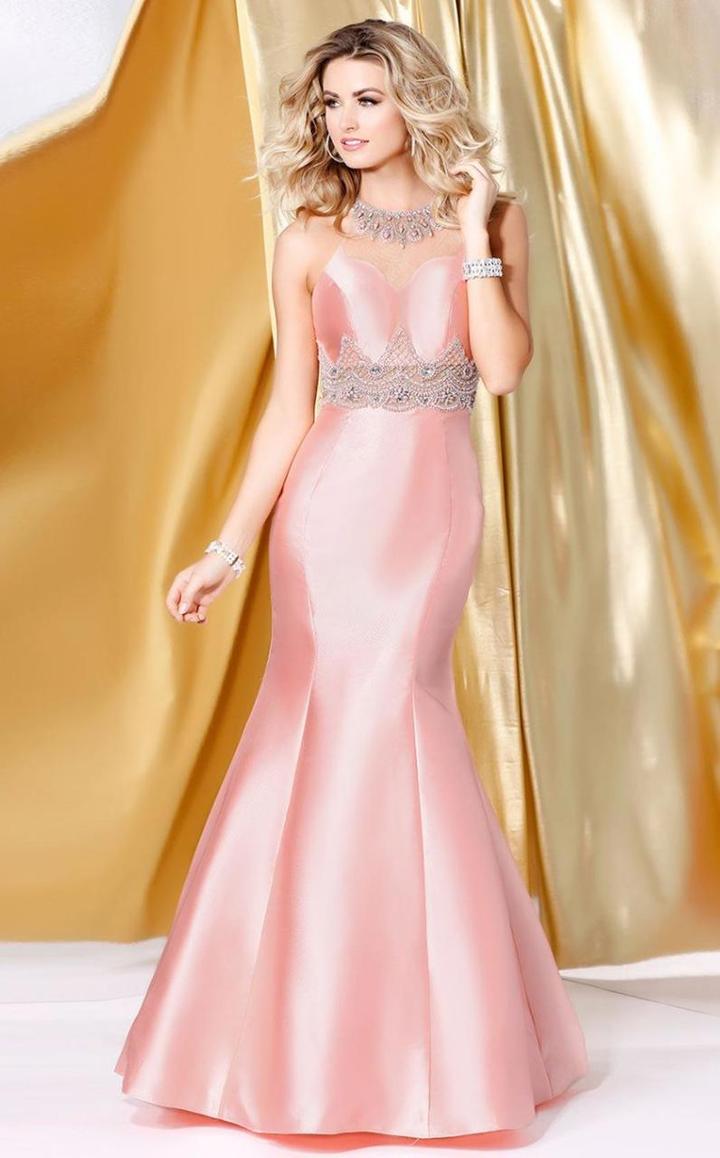 Shail K - Sheer Paneled Lace Illusion Mikado Mermaid Gown 4076