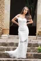 Milano Formals - Aa226 Lace Off-shoulder Fitted Wedding Gown
