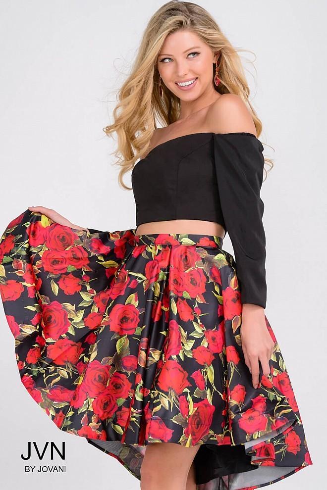 Jovani - Off Shoulder Two Piece Long Sleeve Dress Jvn47304