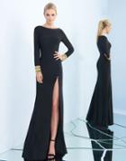 Ieena For Mac Duggal - 25828i Long Sleeve Metallic Ornate Sheath Gown
