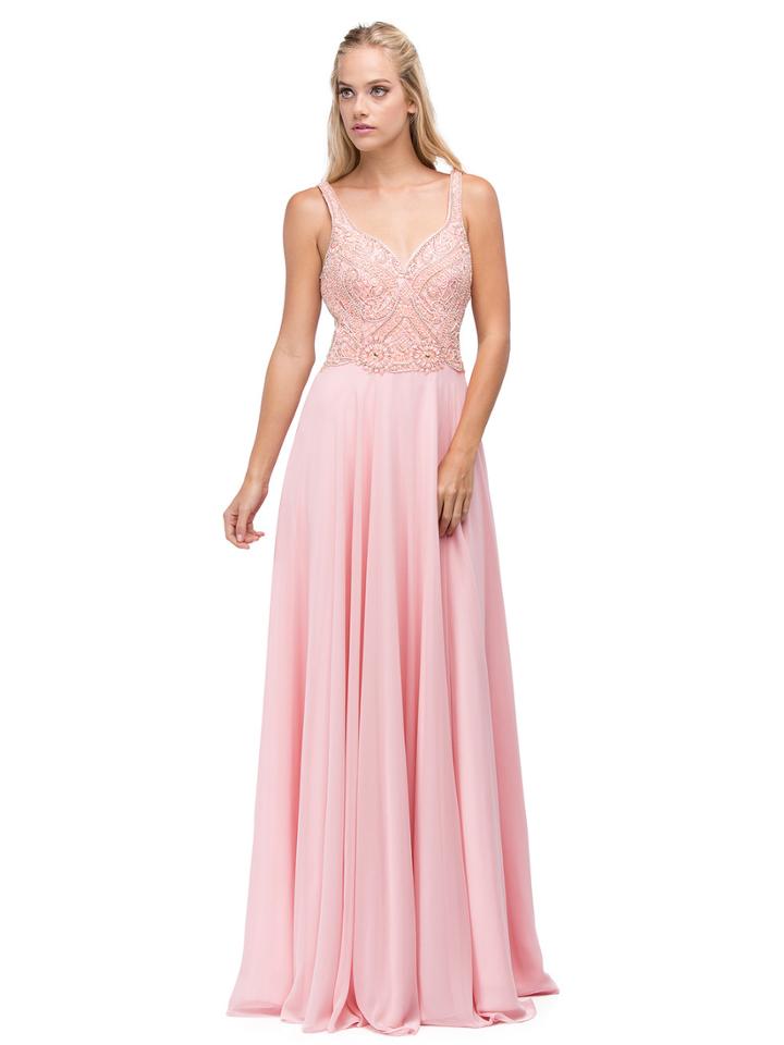 Dancing Queen - Beaded Bodice V-neck Long A-line Dress 9743