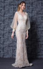 Mnm Couture - K3620 Lace Embroidered Long Sleeve Trumpet Dress