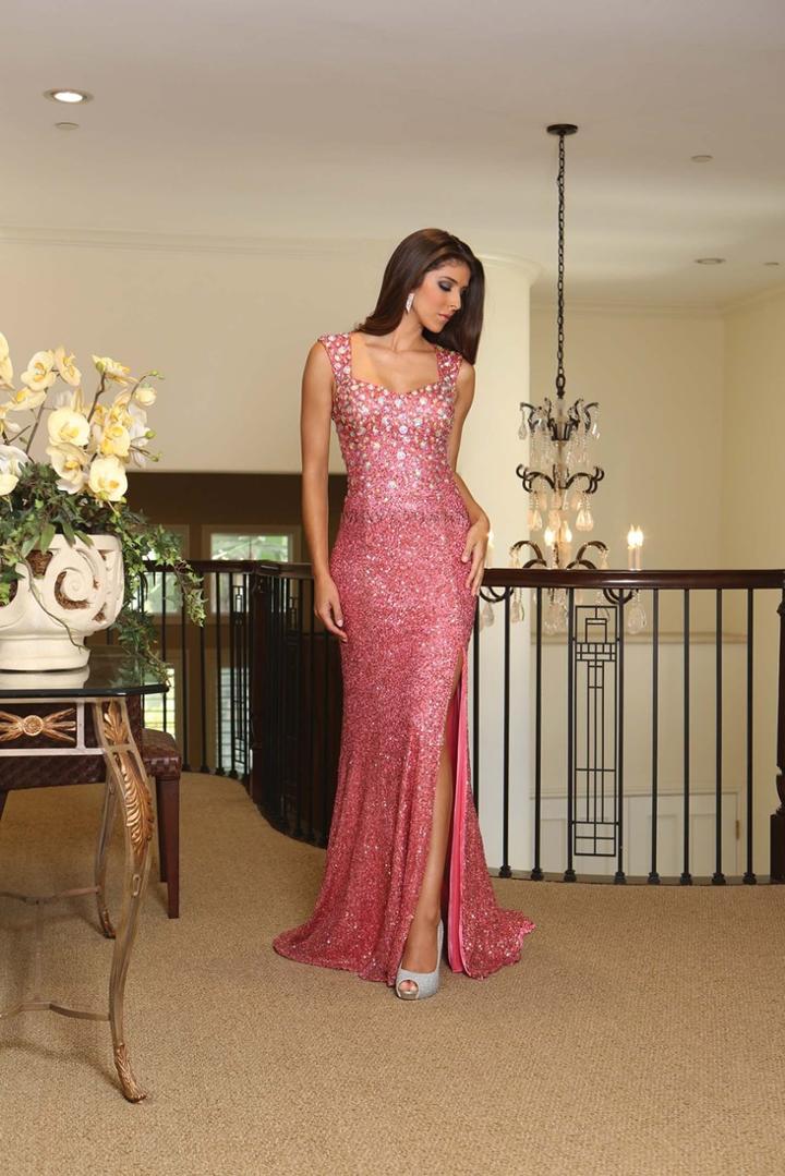 Illusion Back With Stone Embellished Bodice Sequined Dress
