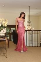 Illusion Back With Stone Embellished Bodice Sequined Dress