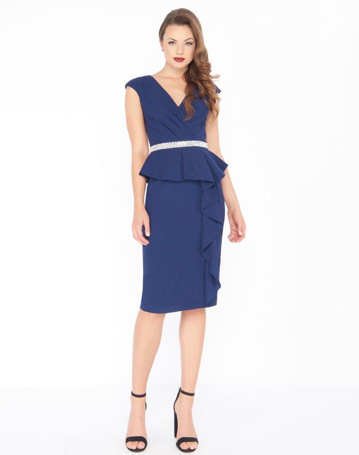 Mac Duggal - 85523r Cap Sleeves V-neck Sheath Cocktail Dress