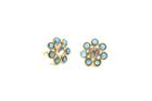 Tresor Collection - London Blue Topaz And Rainbow Moonstone Flower Stud Earrings In 18k Yellow Gold