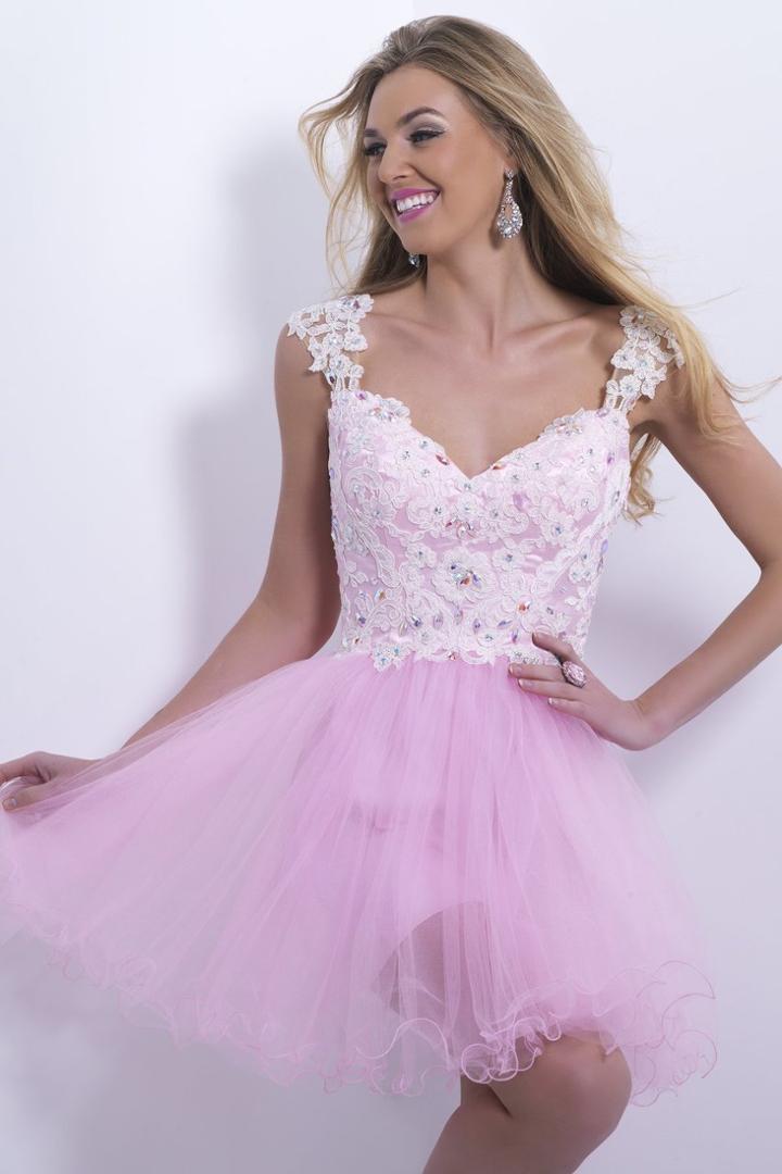 Blush - Embroidered V Neck Cocktail Dress 9877
