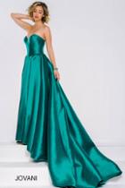 Jovani - Strapless Sweetheart Pleated A Line Prom Dress With Long Train 39493