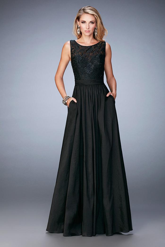 La Femme - 22446 Sleeveless Taffeta Lace Evening Gown