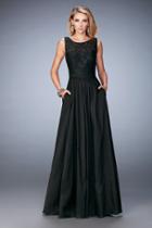 La Femme - 22446 Sleeveless Taffeta Lace Evening Gown