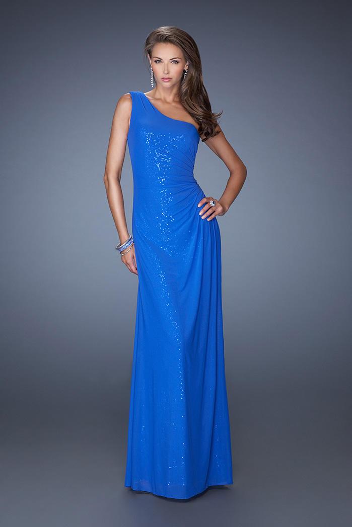 La Femme - 19223 Sequined One Shoulder Net Gown
