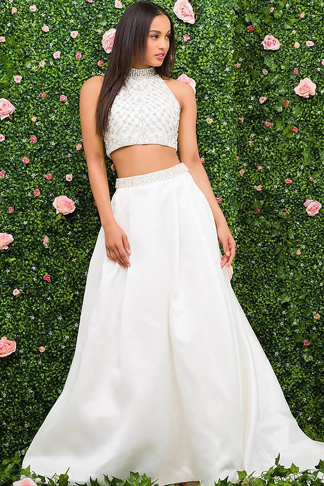 Jovani - Jb47708 Two Piece Beaded Crop Top Wedding Dress