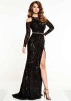 Panoply - 14868 Cold Shoulder Long Sleeve Sequined Gown