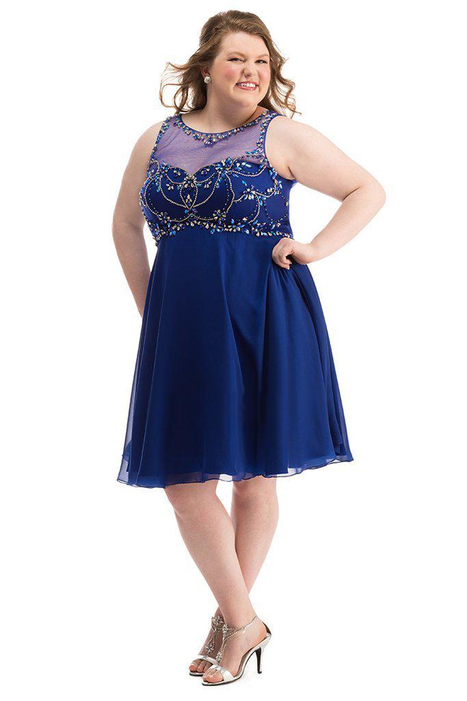 Sydney's Closet - Sc8084 Beaded Illusion Scoop A-line Dress