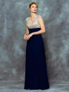 Colors Dress - 1596 Sequined V Neck Cap Sleeves Long Dress