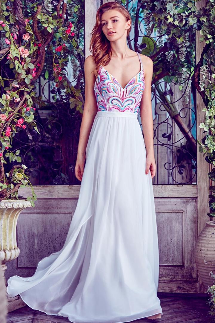 Angela And Alison - 71038 Sequined Sleeveless A Line Long Dress