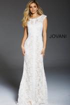 Jovani - 54477 Lace Cap Sleeve Bateau Sheath Evening Dress