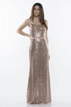 Milano Formals - E2481 Sequined Cowl Neck Sheath Gown