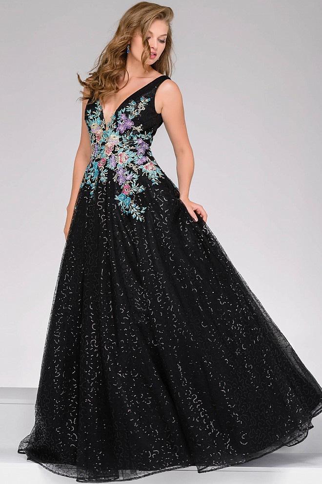 Jovani - V-neck Embroidered Prom Ballgown 41660