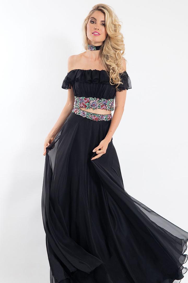 Rachel Allan - 6010 Two-piece Off Shoulder Floral Chiffon Dress