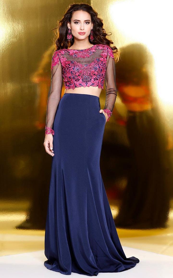 Shail K - Two Piece Long Dress With Long Sleeves 5026