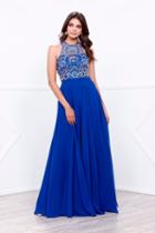 Nox Anabel - Sleeveless High Neck Beaded Bodice Long A-line Dress 8277