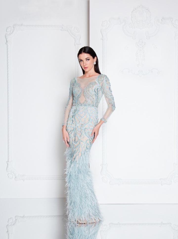 Terani Couture - 1811gl6460 Embellished Sheer Bateau Sheath Dress