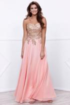 Strapless Gold Laced Applique Long Gown