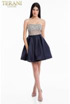 Terani Couture - 1822h7834 Embellished Semi-sweetheart Pleated Dress