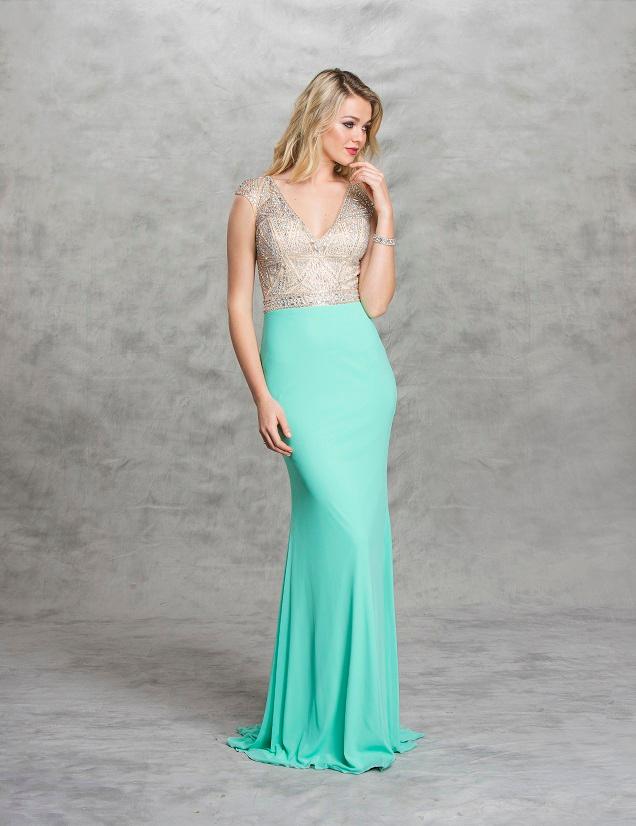 Aspeed - L1492 Embellished Fitted V-neck Evening Dress