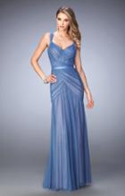 La Femme - 22551 Sleeveless Ruched Sheer Evening Gown