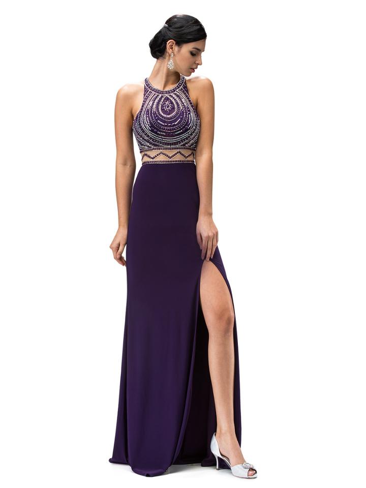 Teardrop Embellished Halter Sheath Long Dress