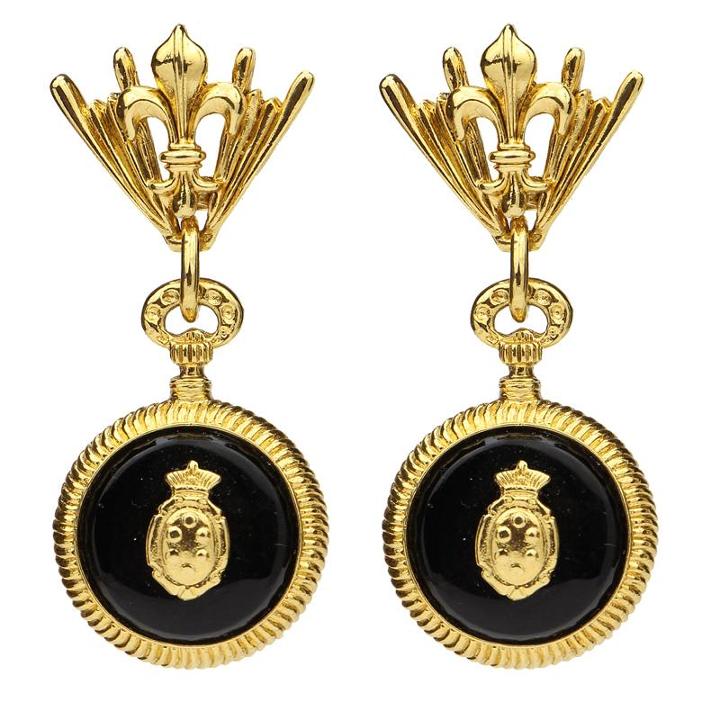 Ben-amun - Royal Charm Gold Crown Dark Stone Drop Clip-on Earrings