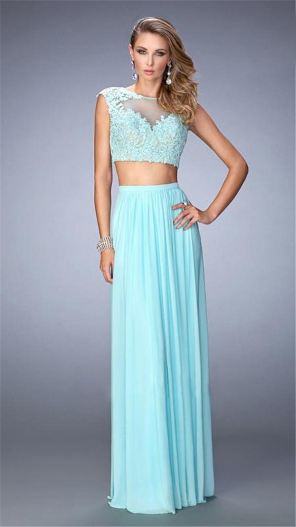 La Femme - 22110 Sheered And Laced Two-piece Evening Gown