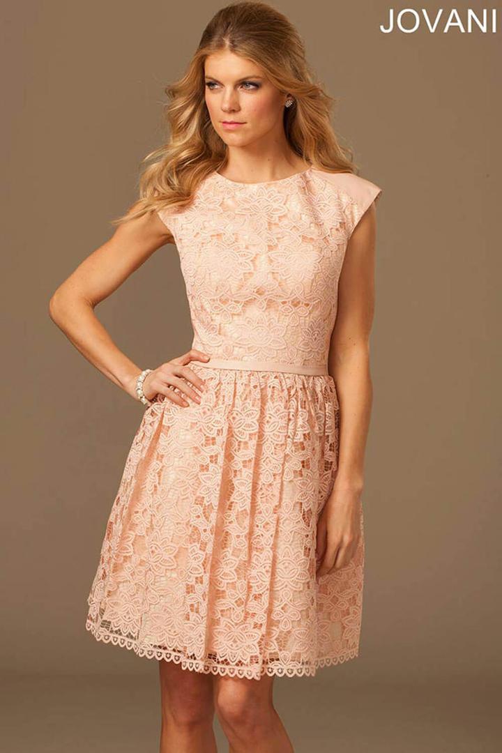 Jovani - Stunning Lace Fit And Flare Mini Dress 99096