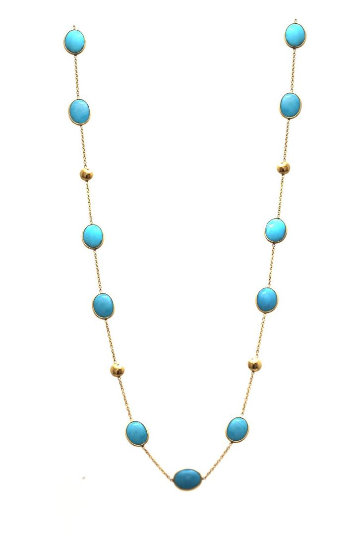 Tresor Collection - Turquoise Long Station Necklace In 18k Yellow Gold