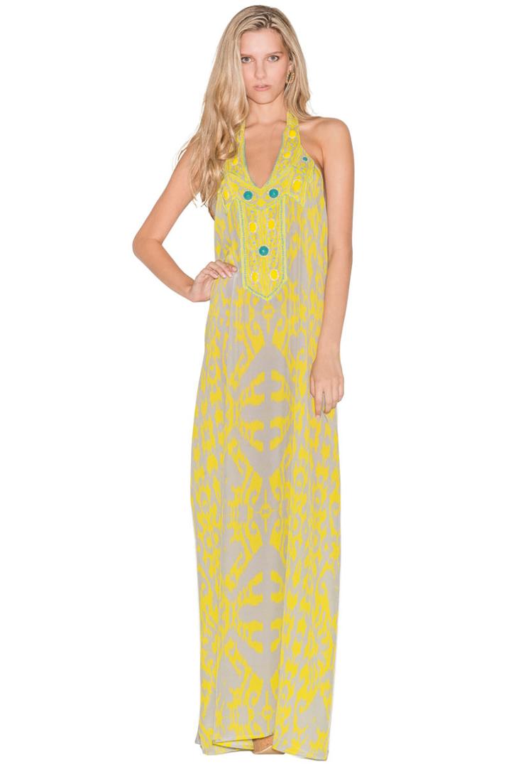 Caffe Swimwear - Long Halter Embellished Dress In Yellow