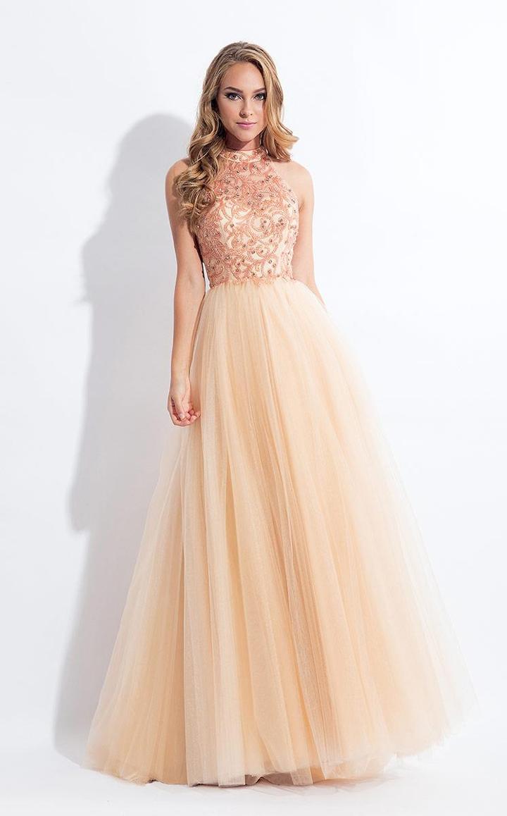 Rachel Allan - 6178 Beaded High Neck Tulle Gown