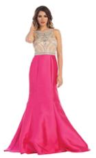 May Queen - Long Trumpet Dress With Beaded Illusion Bodice Rq7327