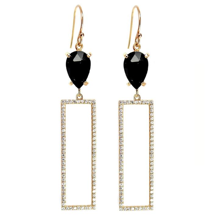 Rachael Ryen - Rectangle Pave Drop Earrings In Black Onyx