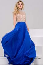 Jovani - Crystal Embellished High Neck Chiffon A-line Gown 34000