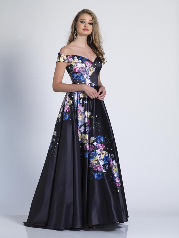 Dave & Johnny - 3455 Floral Printed Off-shoulder A-line Dress