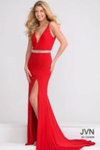 Jovani - V Neck Fitted Jersey Dress With Beaded Waistline Jvn37117