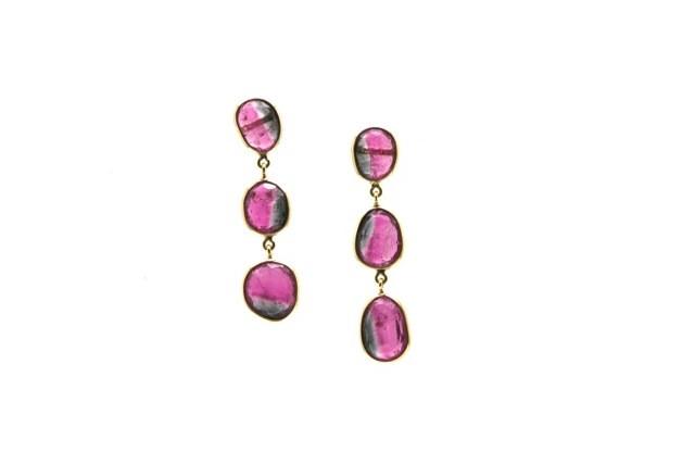 Tresor Collection - Biocolor Tourmaline Triple Dangle Earring In 18k Yellow Gold